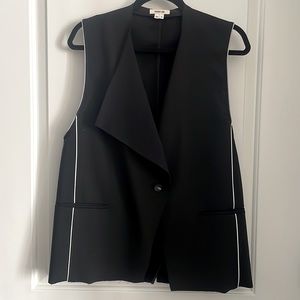 Helmut Lang Black Sleeveless Blazer with white piping detail.